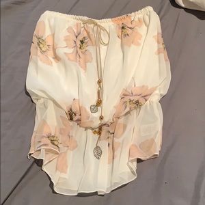 White floral strapless top